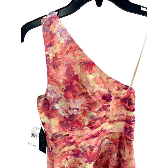 Aidan Mattox Red Multi Printed Jacquard One Shoulder Ball Gown Size 10 - Picture 6 of 12